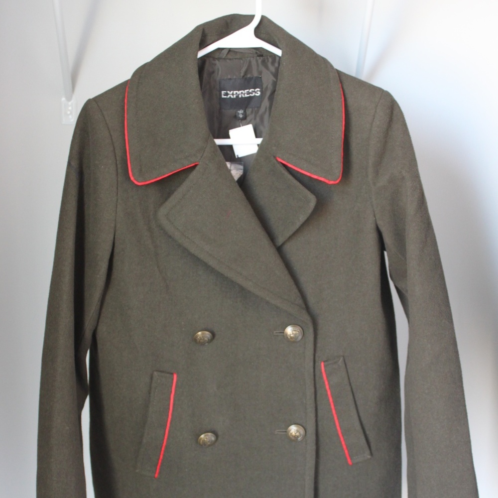 NWOT Express coat. Navy Green. Size S.